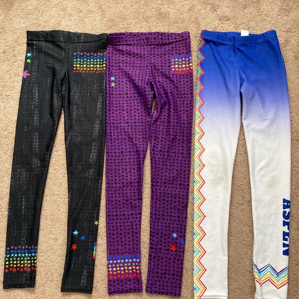 Girls Athletic Rainbow Leggings Kids Dance Workout Running Yoga Size 14